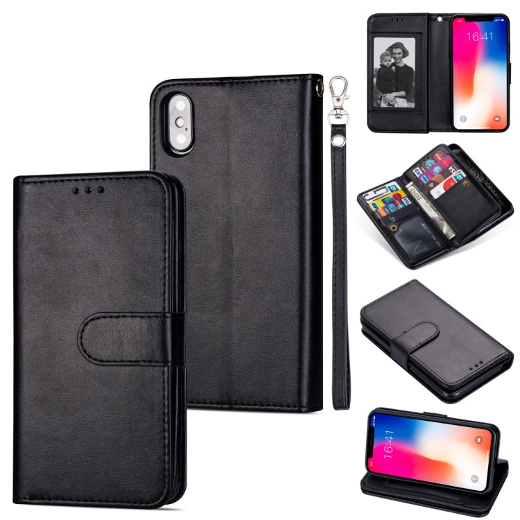 For iPhone XS Max Ultra-thin 9 Card Horizontal Flip Leather Case, with Card Slots & Holder & Lanyard