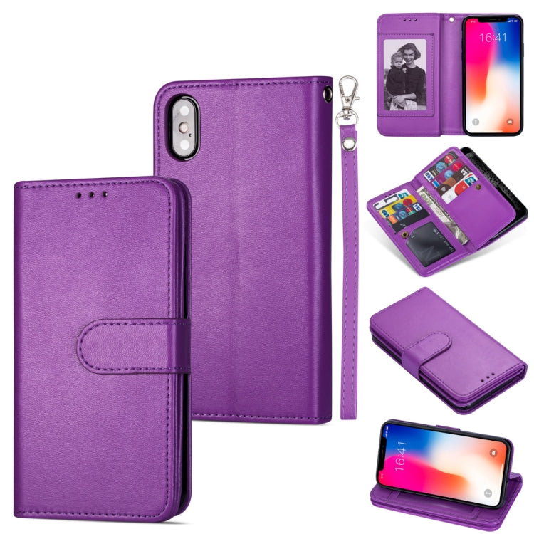 For iPhone XS Max Ultra-thin 9 Card Horizontal Flip Leather Case, with Card Slots & Holder & Lanyard