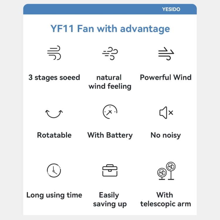 Yesido YF11 Foldable Telescopic Floor Fan - White