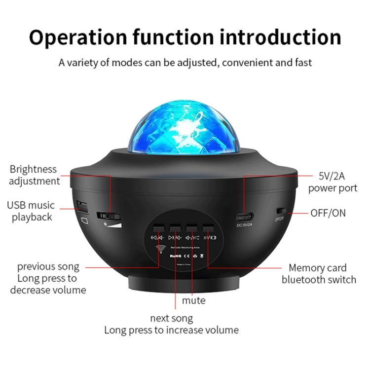 G004 Small Bowl Starry Projection Lamp Laser Light with Bluetooth Speaker - Black