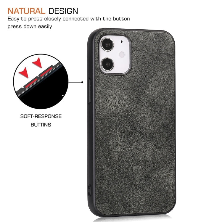 For iPhone 12 mini Crazy Horse Textured Calfskin PU+PC+TPU Case