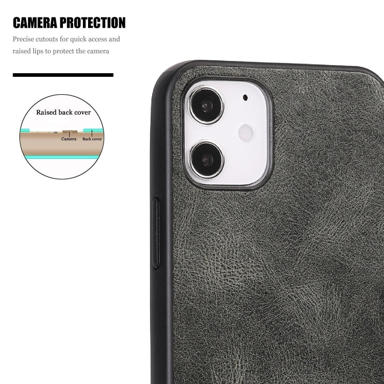 For iPhone 12 mini Crazy Horse Textured Calfskin PU+PC+TPU Case