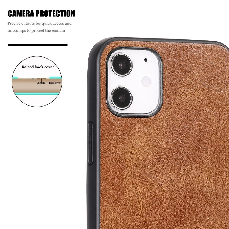 For iPhone 12 mini Crazy Horse Textured Calfskin PU+PC+TPU Case