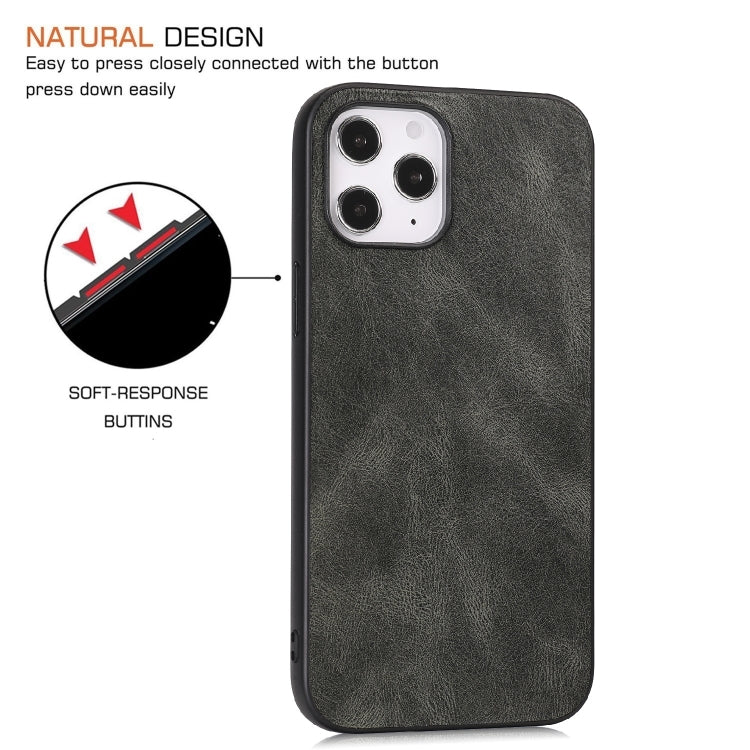For iPhone 12 Pro Max Crazy Horse Textured Calfskin PU+PC+TPU Case