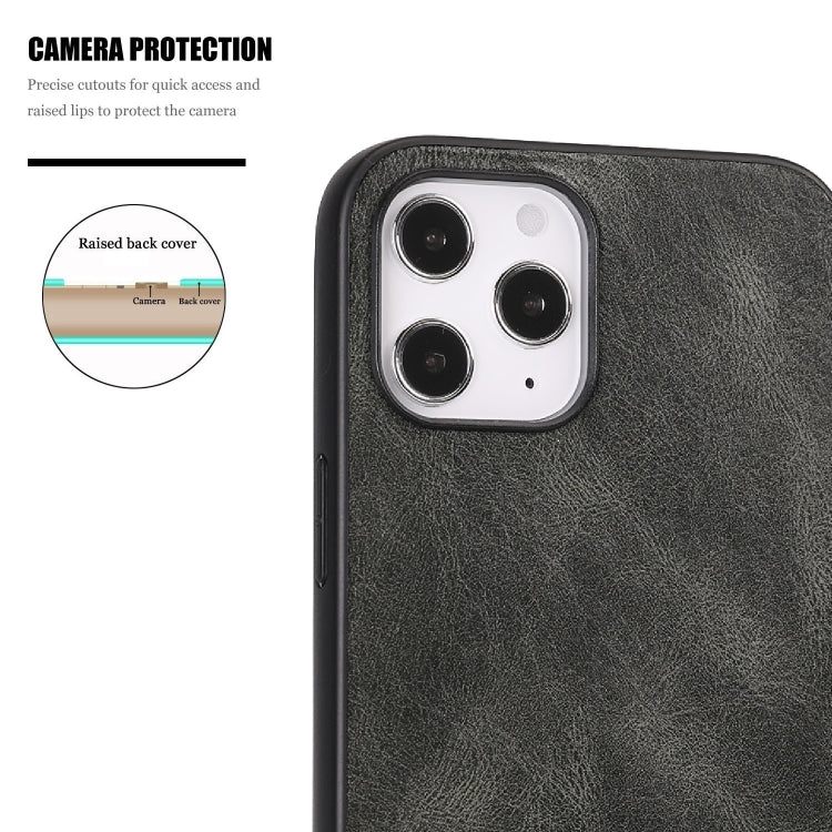 For iPhone 12 Pro Max Crazy Horse Textured Calfskin PU+PC+TPU Case