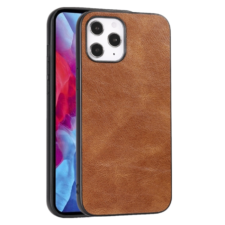 For iPhone 12 Pro Max Crazy Horse Textured Calfskin PU+PC+TPU Case