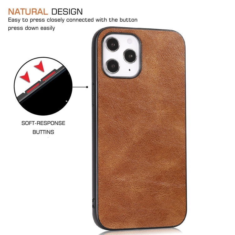 For iPhone 12 Pro Max Crazy Horse Textured Calfskin PU+PC+TPU Case