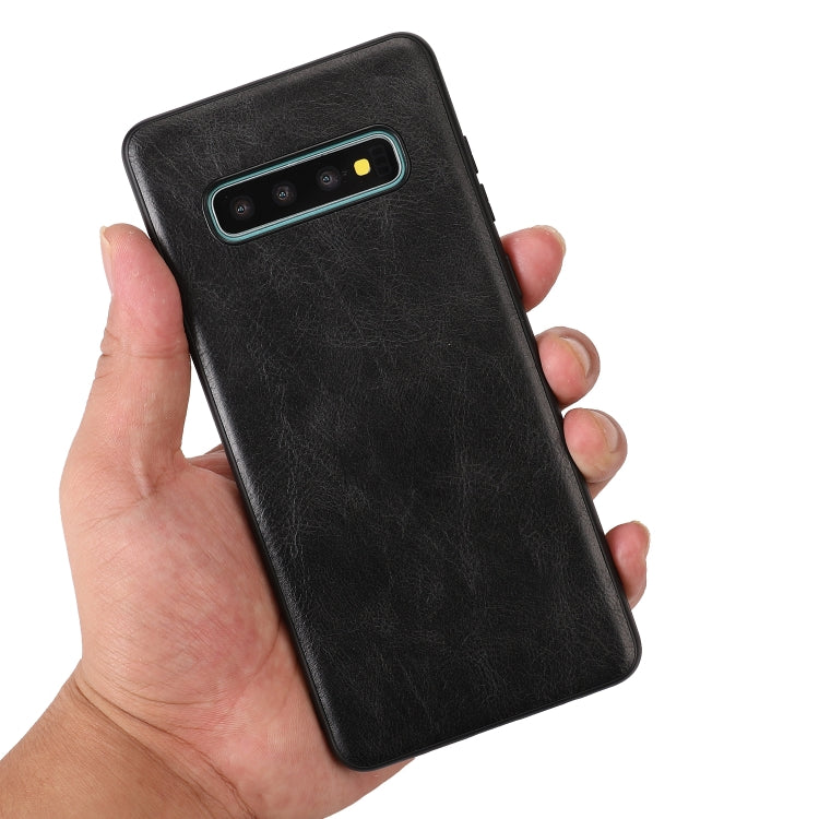 For Samsung Galaxy S10 Plus Crazy Horse Textured Calfskin PU+PC+TPU Case