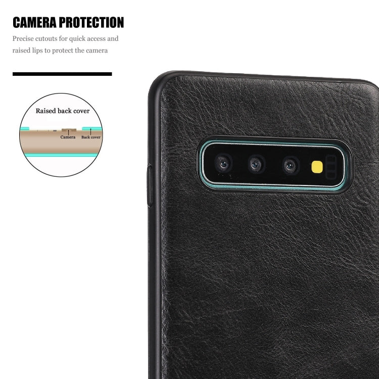 For Samsung Galaxy S10 Plus Crazy Horse Textured Calfskin PU+PC+TPU Case