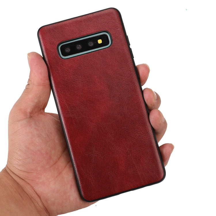 For Samsung Galaxy S10 Plus Crazy Horse Textured Calfskin PU+PC+TPU Case