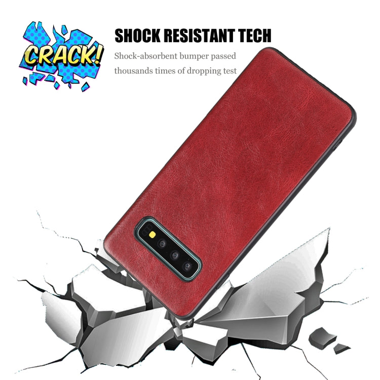 For Samsung Galaxy S10 Plus Crazy Horse Textured Calfskin PU+PC+TPU Case