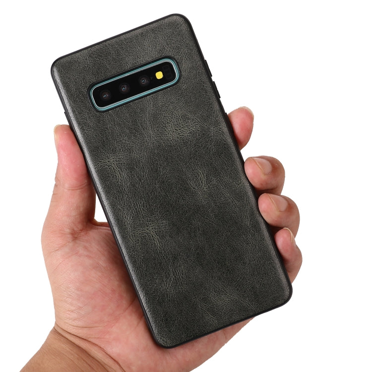 For Samsung Galaxy S10 Plus Crazy Horse Textured Calfskin PU+PC+TPU Case