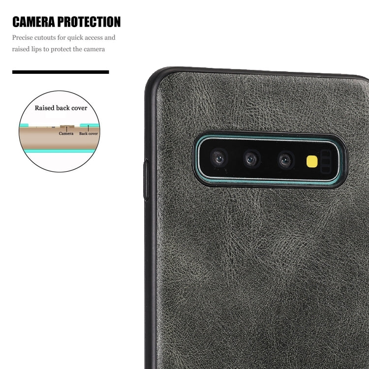 For Samsung Galaxy S10 Plus Crazy Horse Textured Calfskin PU+PC+TPU Case
