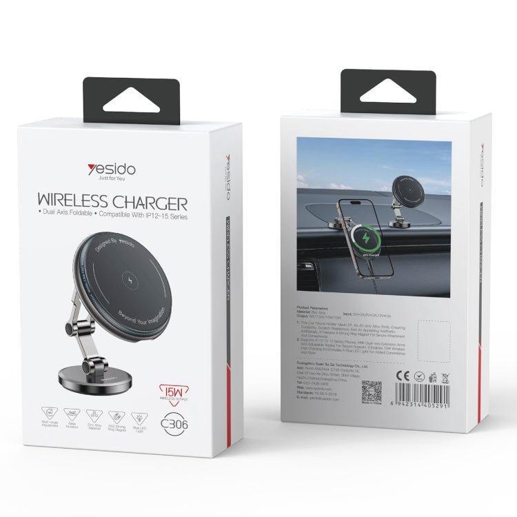 Yesido C306 15W Car Magnetic Wireless Charging Holder - Black