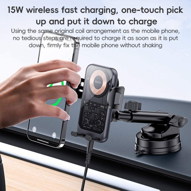 Yesido C307 15W Suction Cup Car Wireless Charging Holder - Black
