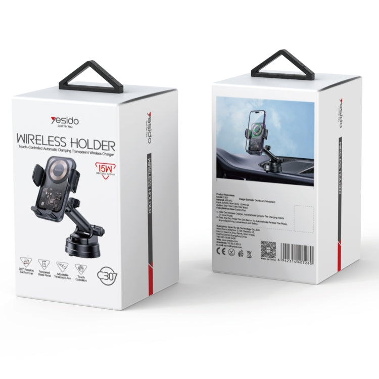 Yesido C307 15W Suction Cup Car Wireless Charging Holder - Black