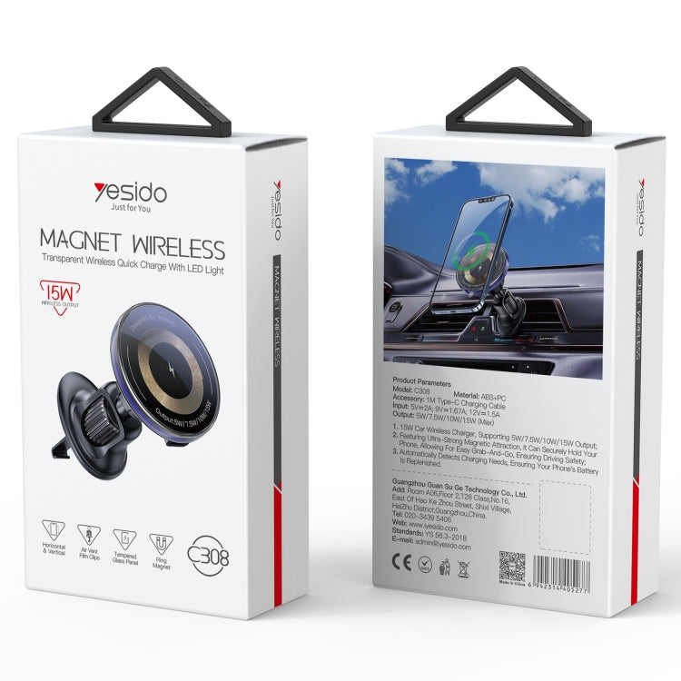 Yesido C308 15W Air Outlet Car MagSafe Magnetic Wireless Charging Holder - Black