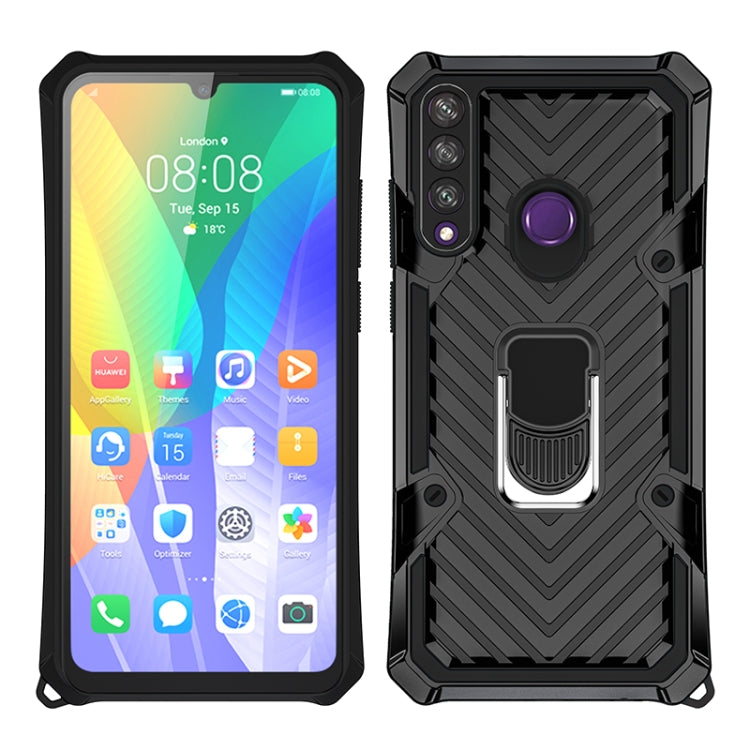 For Huawei Y6p Cool Armor PC + TPU Shockproof Case with 360 Degree Rotation Ring Holder