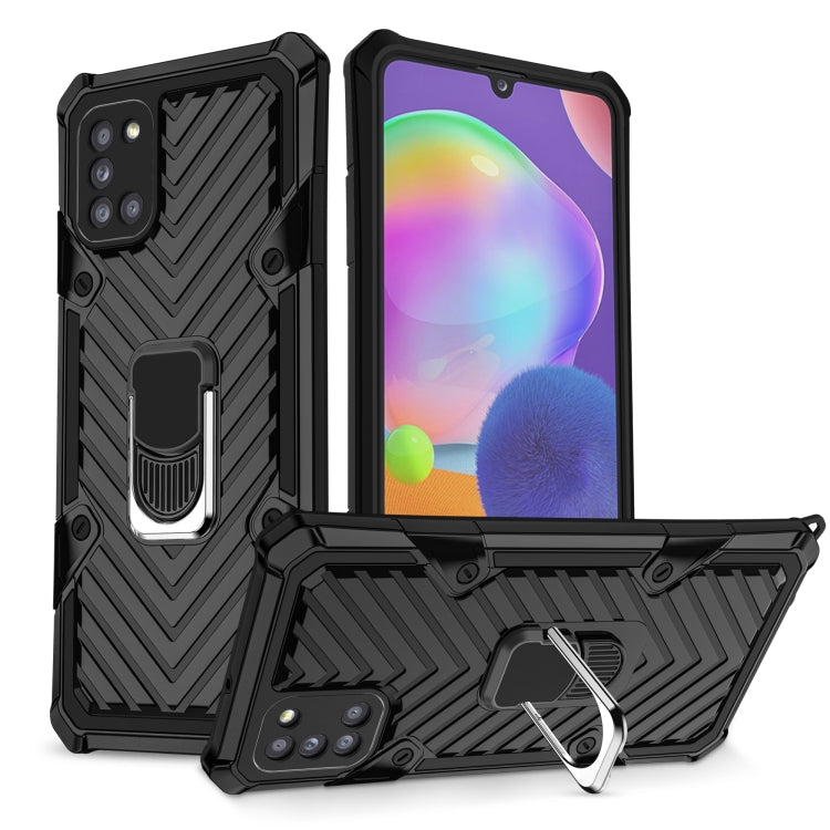 For Samsung Galaxy A31 Cool Armor PC + TPU Shockproof Case with 360 Degree Rotation Ring Holder