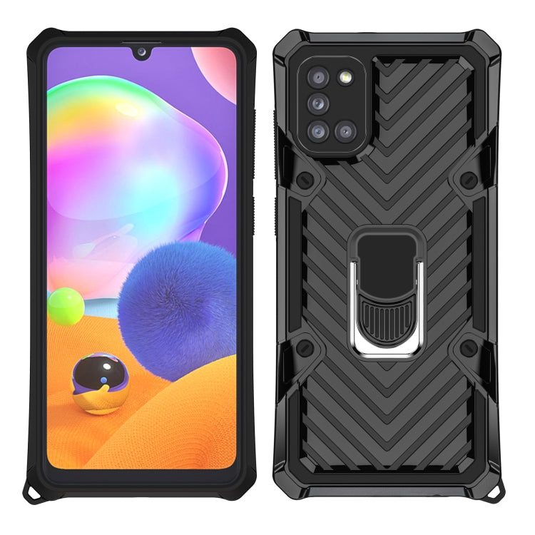 For Samsung Galaxy A31 Cool Armor PC + TPU Shockproof Case with 360 Degree Rotation Ring Holder