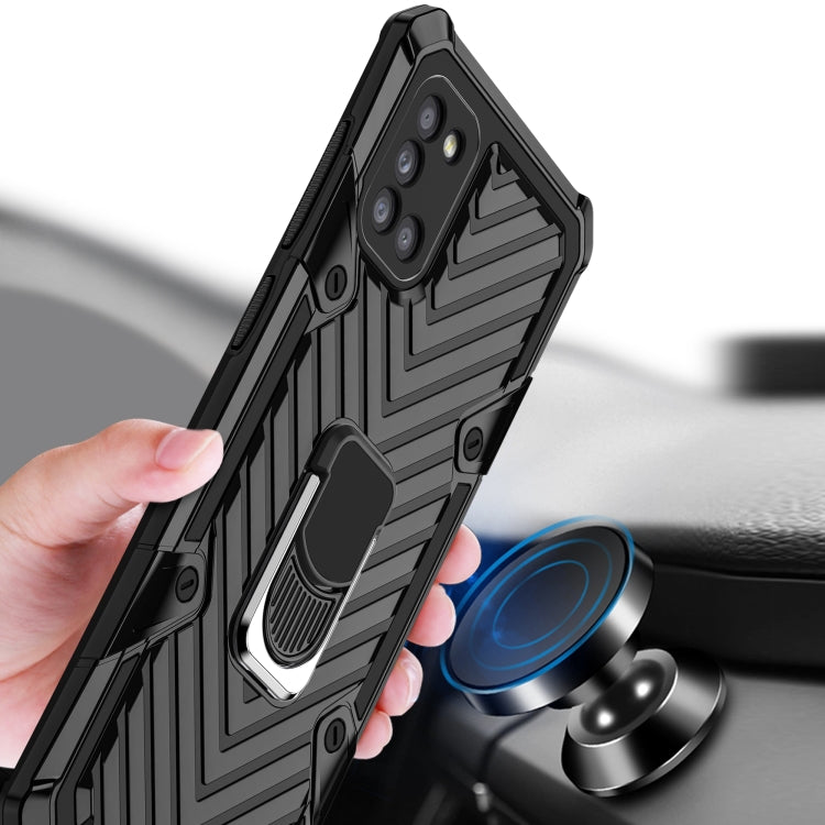 For Samsung Galaxy A31 Cool Armor PC + TPU Shockproof Case with 360 Degree Rotation Ring Holder