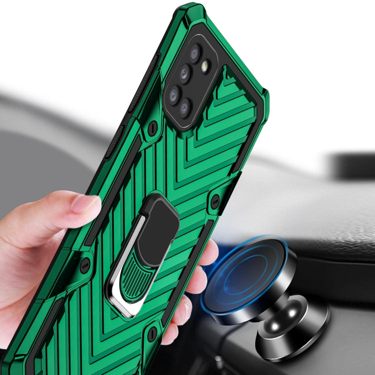 For Samsung Galaxy A31 Cool Armor PC + TPU Shockproof Case with 360 Degree Rotation Ring Holder