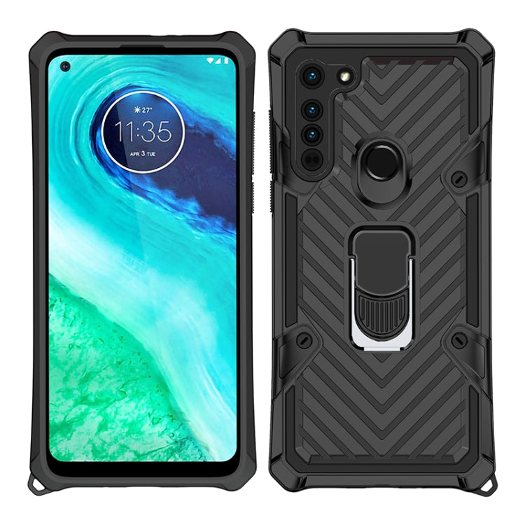 For Motorola Moto G8 Cool Armor PC + TPU Shockproof Case with 360 Degree Rotation Ring Holder