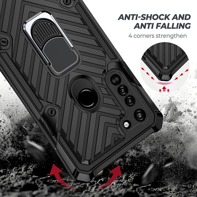 For Motorola Moto G8 Cool Armor PC + TPU Shockproof Case with 360 Degree Rotation Ring Holder