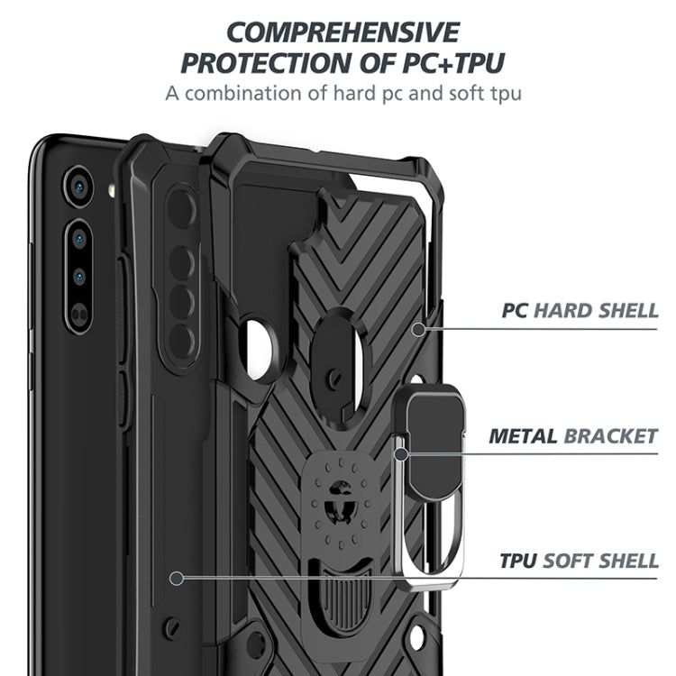 For Motorola Moto G8 Cool Armor PC + TPU Shockproof Case with 360 Degree Rotation Ring Holder
