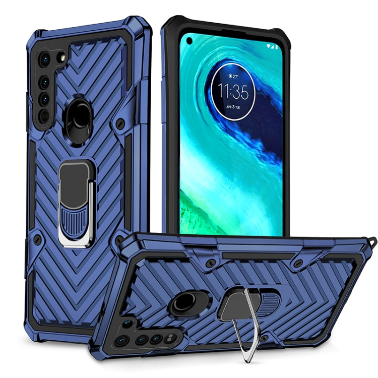 For Motorola Moto G8 Cool Armor PC + TPU Shockproof Case with 360 Degree Rotation Ring Holder