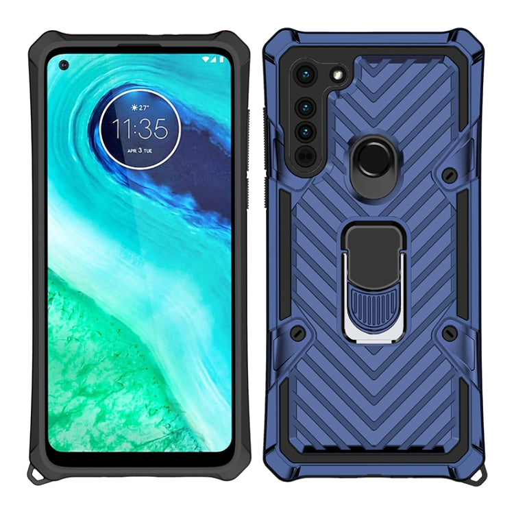 For Motorola Moto G8 Cool Armor PC + TPU Shockproof Case with 360 Degree Rotation Ring Holder