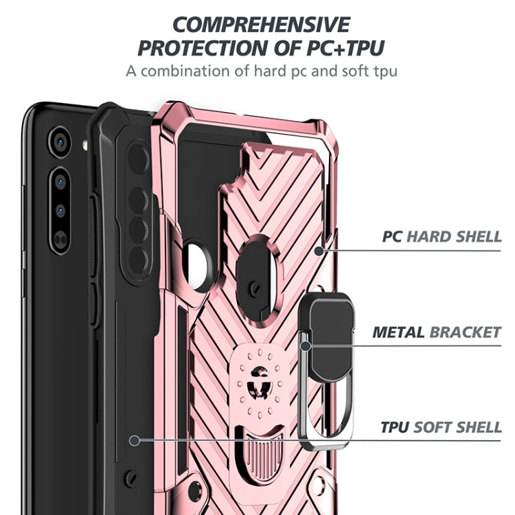 For Motorola Moto G8 Cool Armor PC + TPU Shockproof Case with 360 Degree Rotation Ring Holder