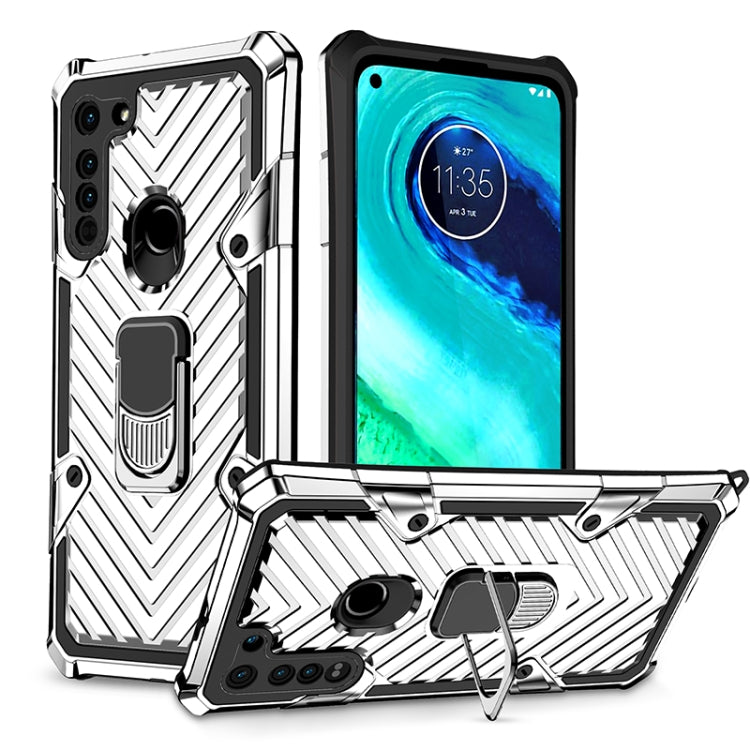 For Motorola Moto G8 Cool Armor PC + TPU Shockproof Case with 360 Degree Rotation Ring Holder