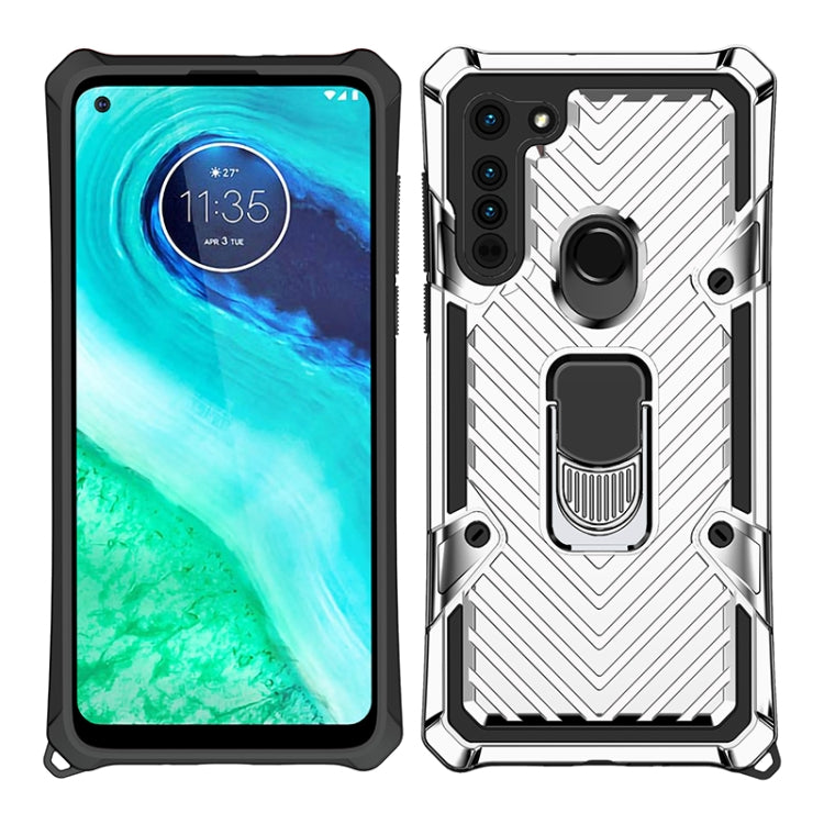 For Motorola Moto G8 Cool Armor PC + TPU Shockproof Case with 360 Degree Rotation Ring Holder