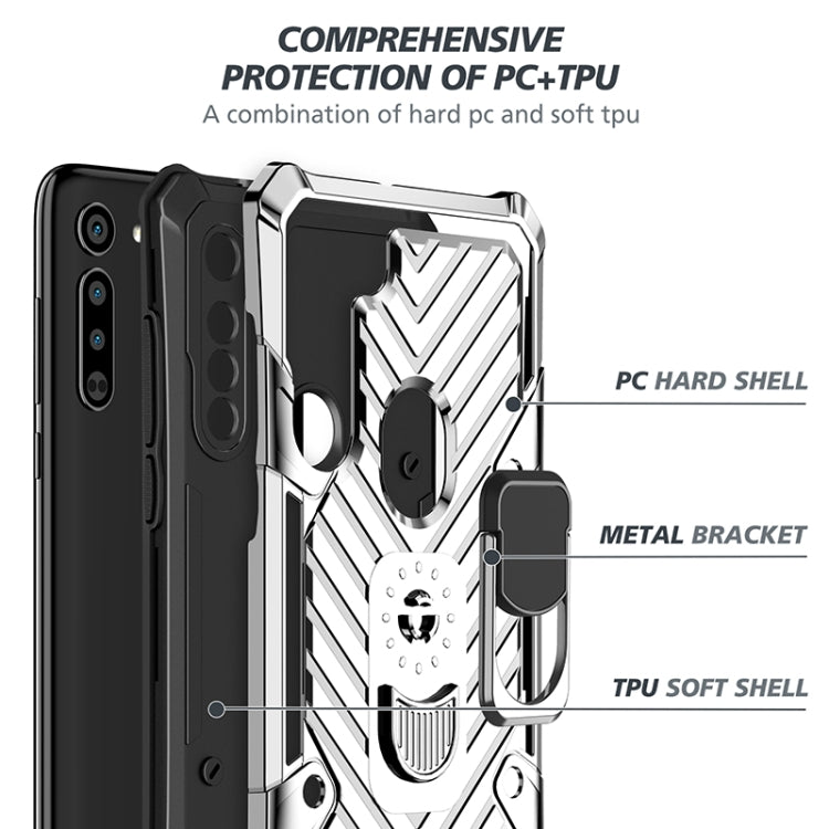 For Motorola Moto G8 Cool Armor PC + TPU Shockproof Case with 360 Degree Rotation Ring Holder
