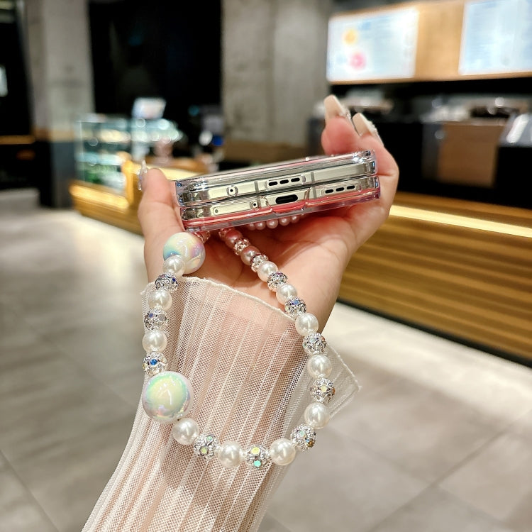 For Honor Magic V Flip Pearlescent Shell Texture Heart Pattern Phone Case with Bracelet