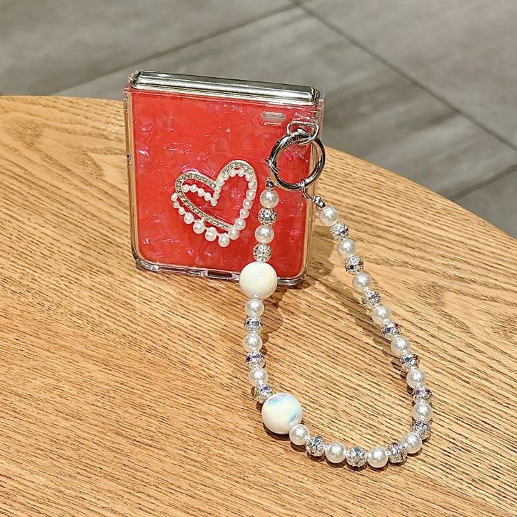 For Honor Magic V Flip 2 Pearlescent Shell Texture Heart Pattern Phone Case with Bracelet