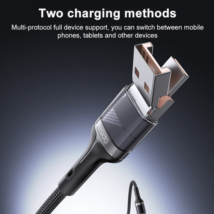 Yesido CA165C 60W USB + USB-C / Type-C to USB-C / Type-C 2 in 1 Fast Charging Data Cable, Length:1.2m - Black