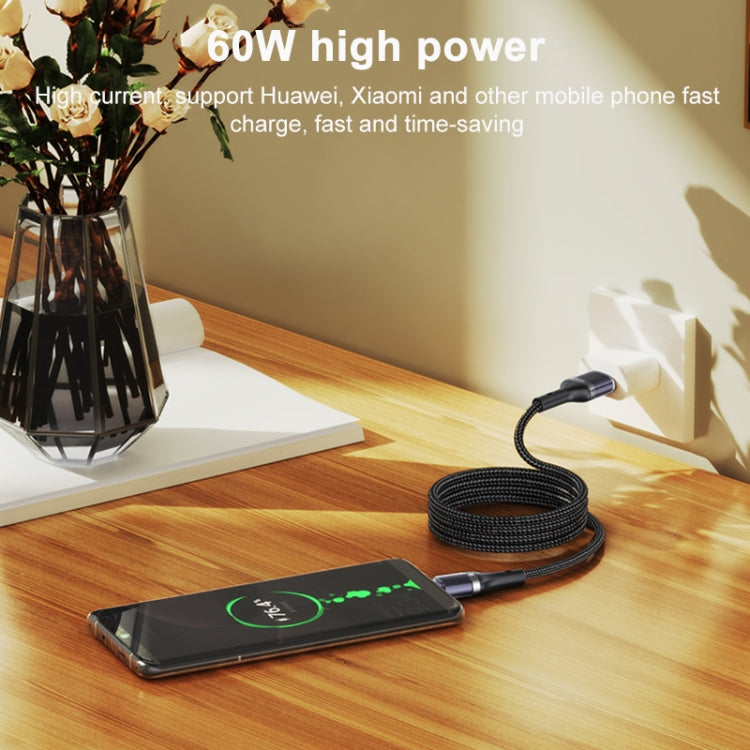 Yesido CA165C 60W USB + USB-C / Type-C to USB-C / Type-C 2 in 1 Fast Charging Data Cable, Length:1.2m - Black