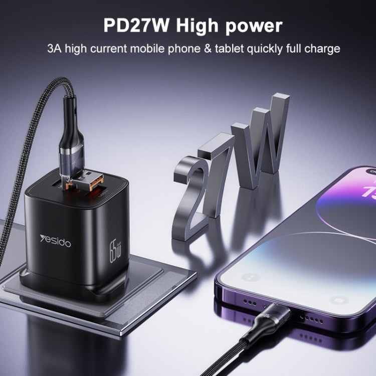 Yesido CA165L 27W USB + USB-C / Type-C to 8 Pin 2 in 1 Fast Charging Data Cable, Length:1.2m - Black