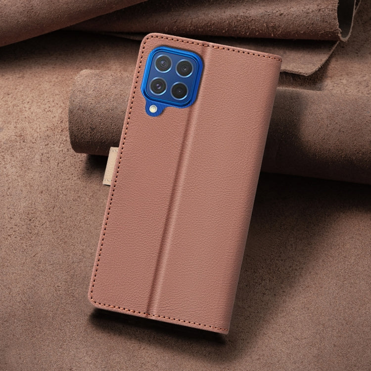 For Samsung Galaxy A12 Color Matching RFID Anti-theft Leather Phone Case