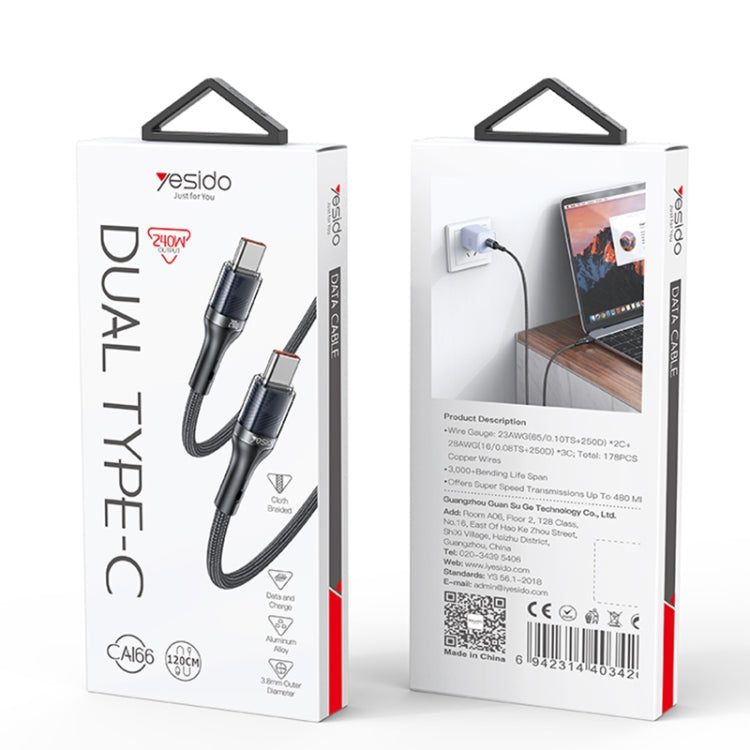 Yesido CA166 PD 240W USB-C / Type-C to USB-C / Type-C Super Fast Charging Data Cable, Length:1.2m - Black