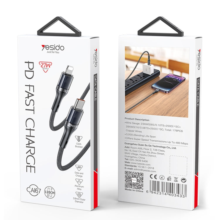 Yesido CA167 PD 27W USB-C / Type-C to 8 Pin Fast Charging Data Cable, Length:1.2m - Black