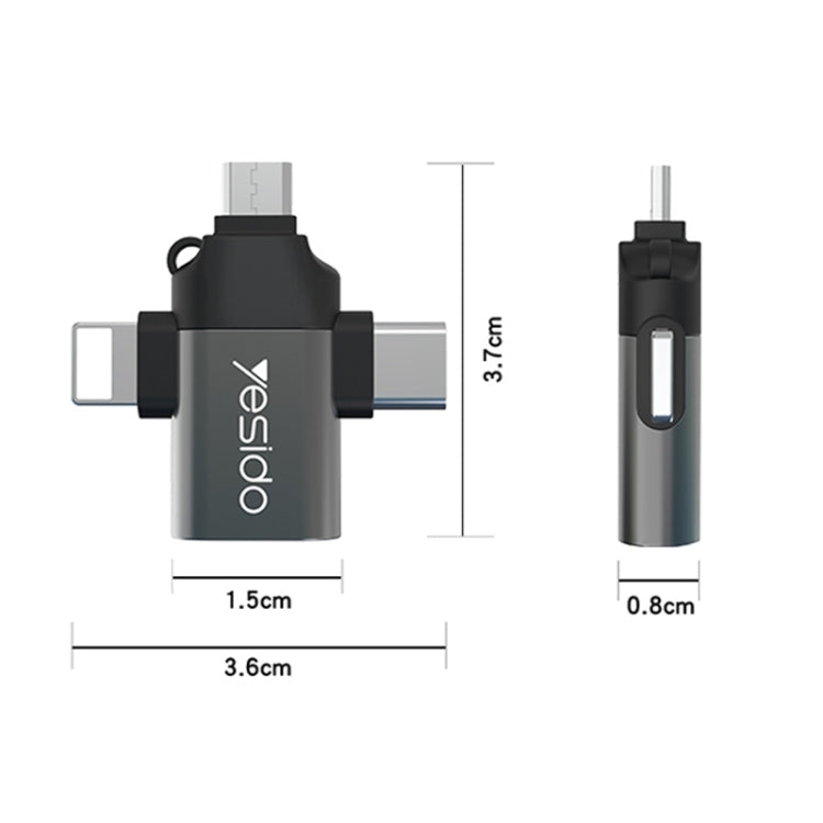 Yesido GS15 3 in 1 USB to USB-C / Type C + Micro USB + 8 Pin OTG Adapter - Black