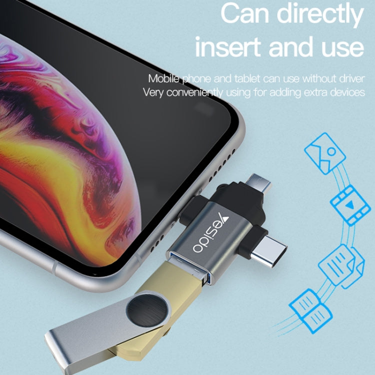 Yesido GS15 3 in 1 USB to USB-C / Type C + Micro USB + 8 Pin OTG Adapter - Black