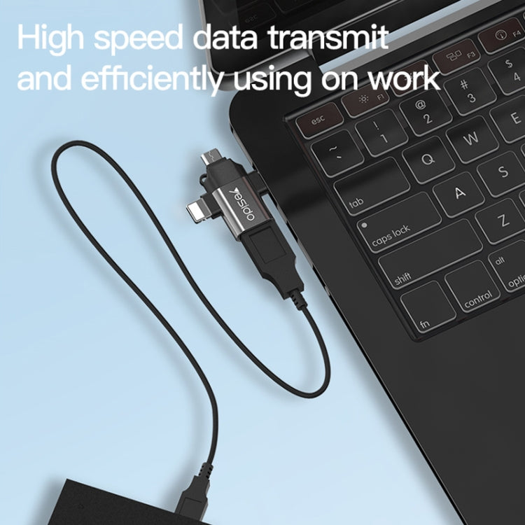 Yesido GS15 3 in 1 USB to USB-C / Type C + Micro USB + 8 Pin OTG Adapter - Black