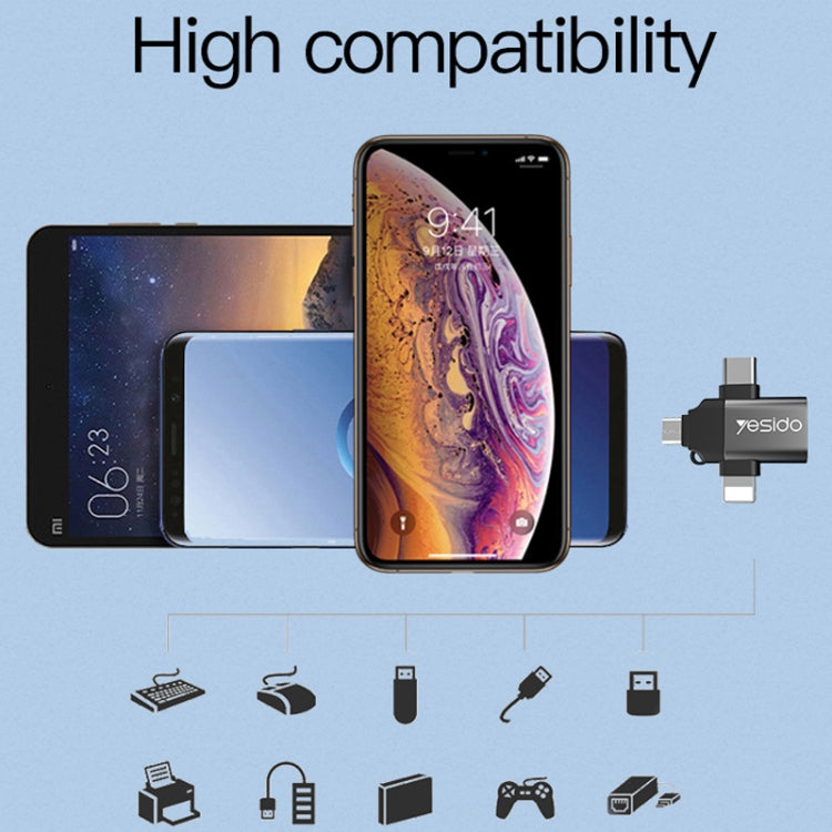 Yesido GS15 3 in 1 USB to USB-C / Type C + Micro USB + 8 Pin OTG Adapter - Black