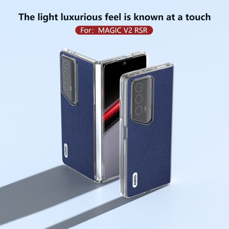For Honor Magic V2 RSR Porsche Design ABEEL Transparent Frame Genuine Leather Mino Phone Case