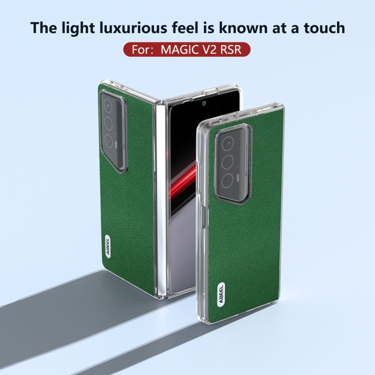 For Honor Magic V2 RSR Porsche Design ABEEL Transparent Frame Genuine Leather Mino Phone Case