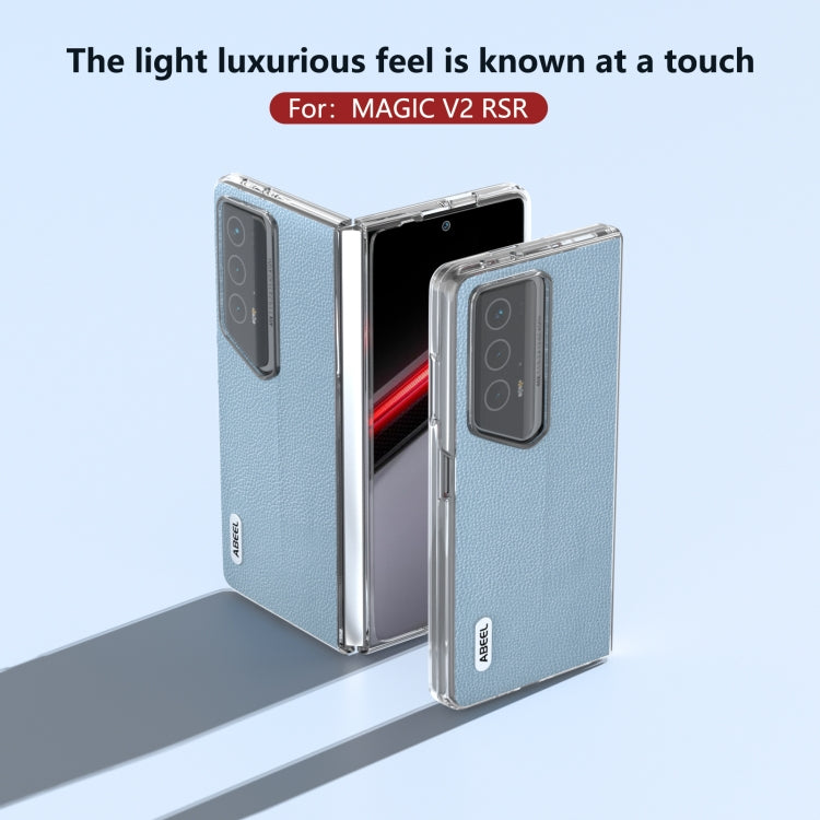 For Honor Magic V2 RSR Porsche Design ABEEL Transparent Frame Genuine Leather Mino Phone Case